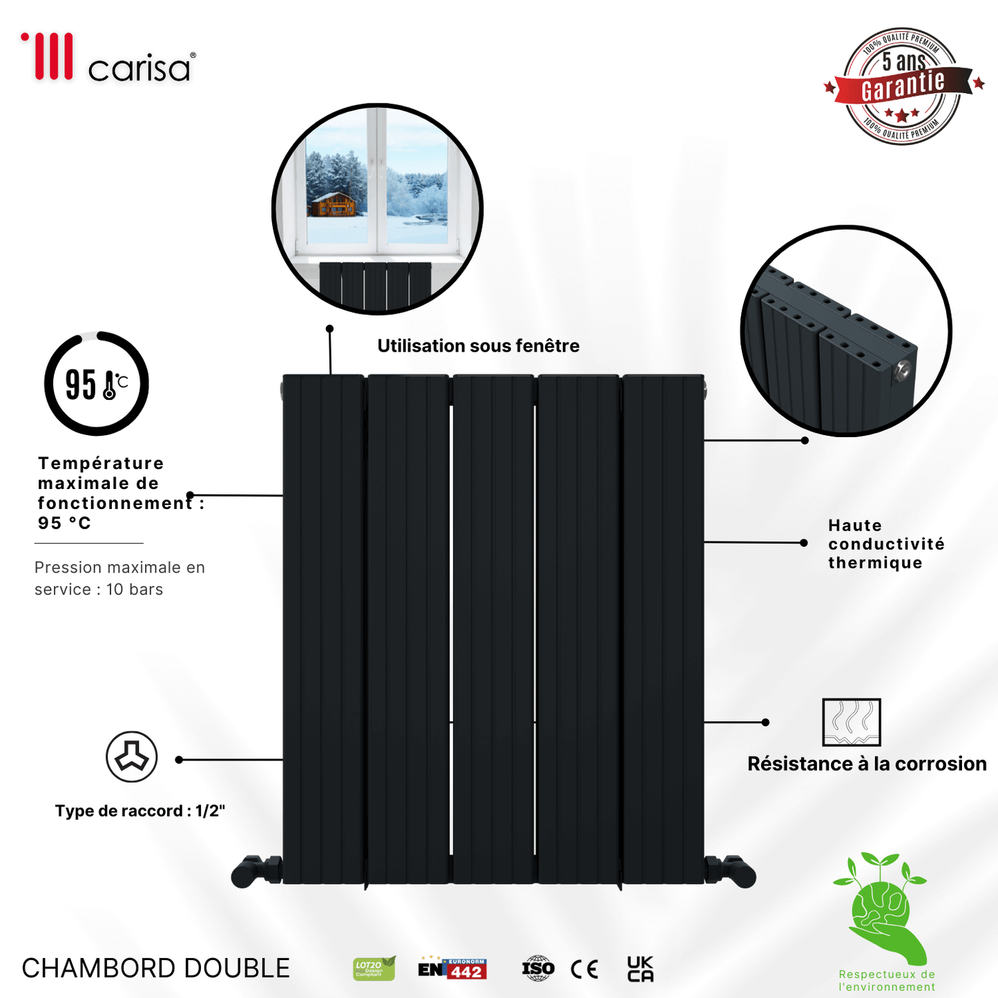 Carisa Chambord Horizontaler Aluminium-Heizkörper, modernes Design, Anthrazit
