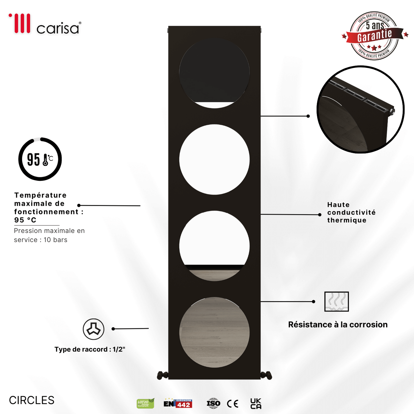 Carisa Circles Vertikaler Aluminiumheizkörper im modernen Kieselstein-Design