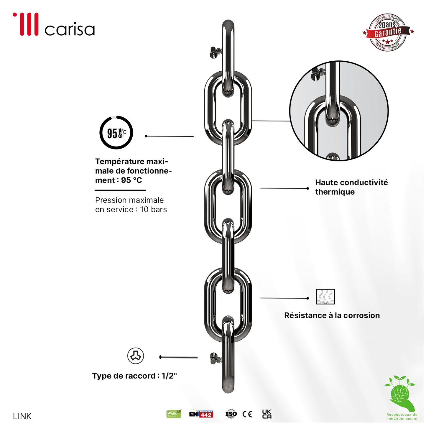 Carisa Link Edelstahl-Heizkörper, vertikal, modernes Design, hochglanzpoliert