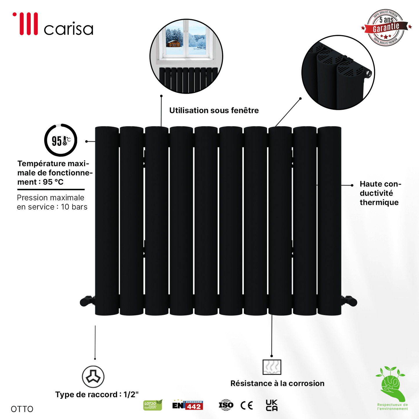 Carisa Otto Horizontaler Aluminium-Heizkörper, modernes Design, Anthrazit