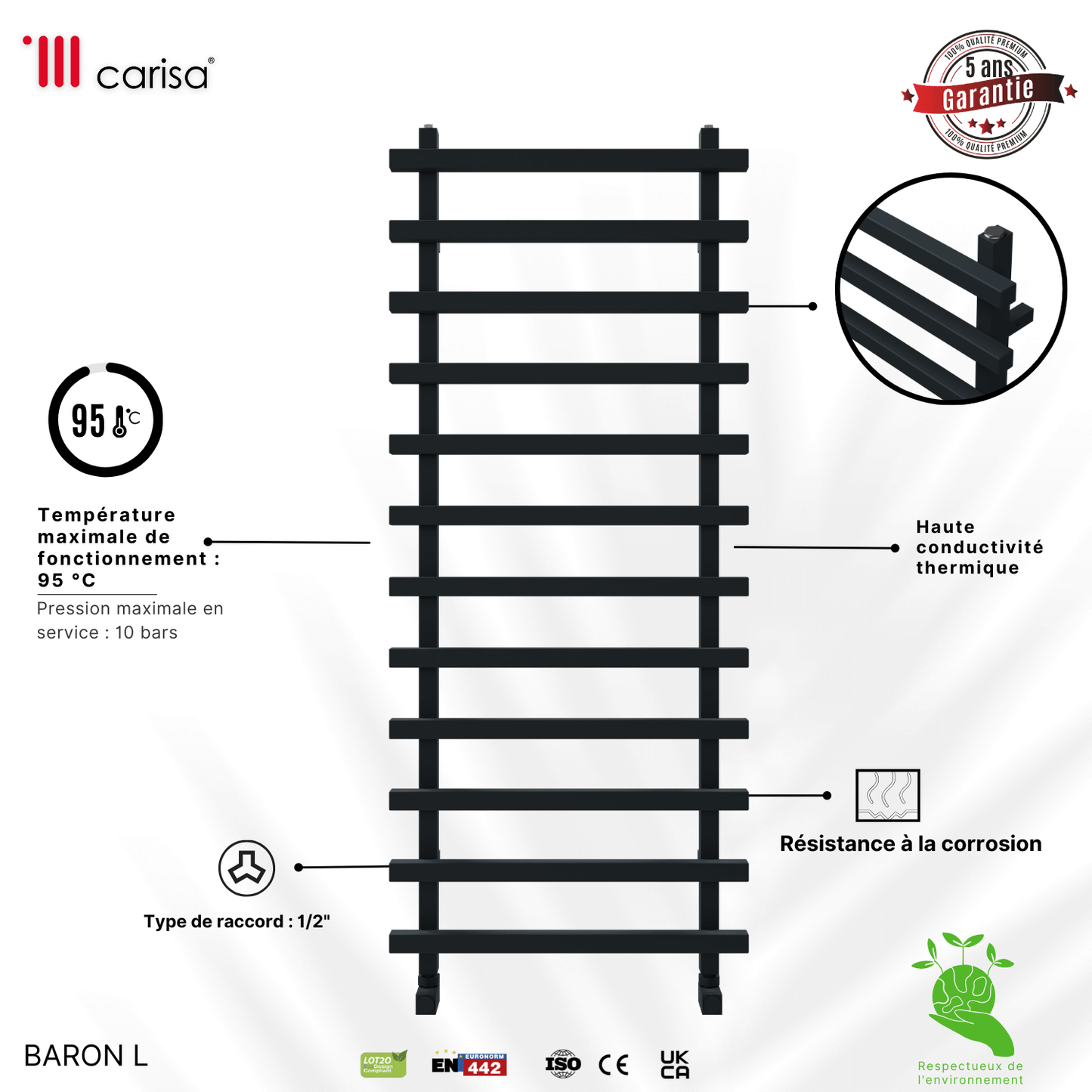Carisa Baron L Handtuchwärmer aus Aluminium, modernes Design, Anthrazit