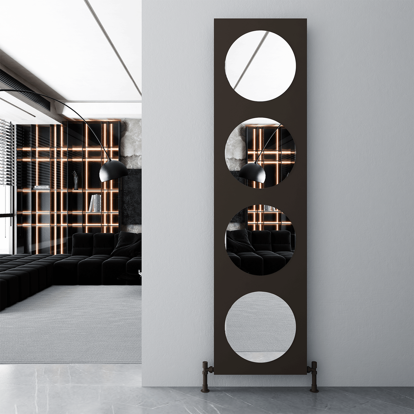 Carisa Circles Vertikaler Aluminiumheizkörper im modernen Kieselstein-Design