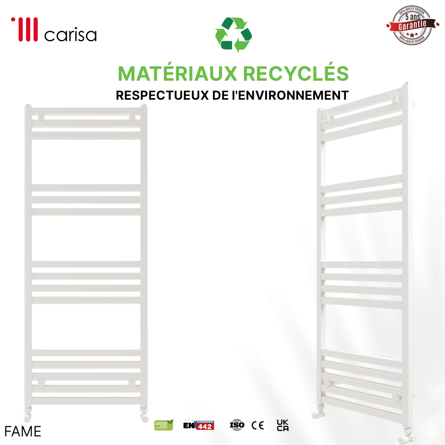 Carisa Fame Handtuchwärmer aus Aluminium, modernes Design, Weiß