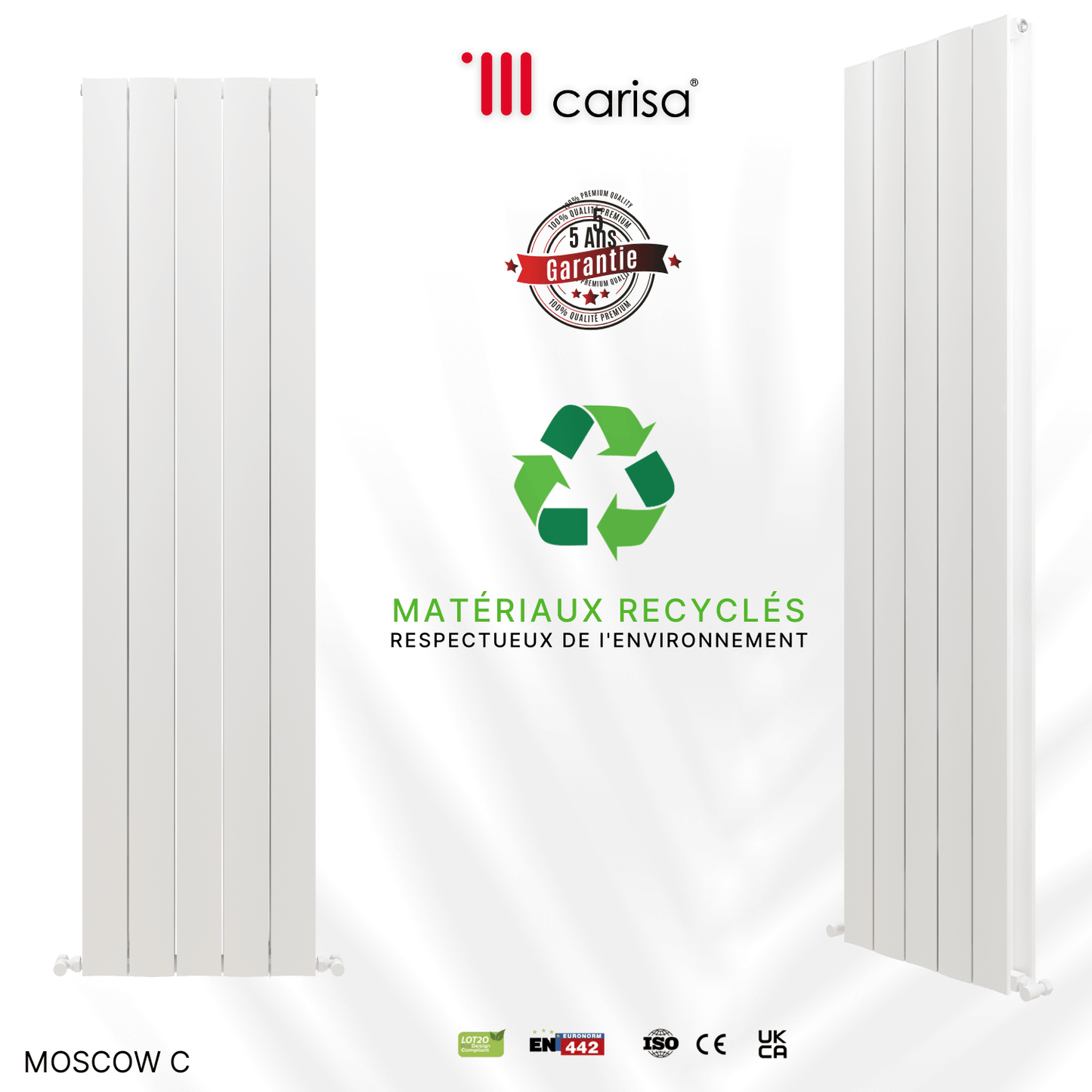 Carisa Moscow C Vertikaler Aluminium-Heizkörper, modernes Design, Weiß