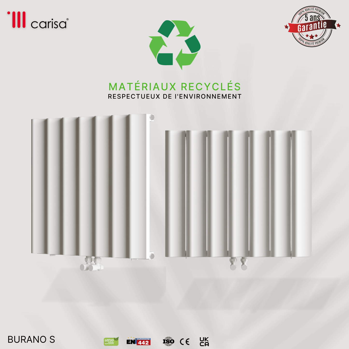 Carisa Burano S Horizontaler Aluminium-Heizkörper, modernes Design, Weiß
