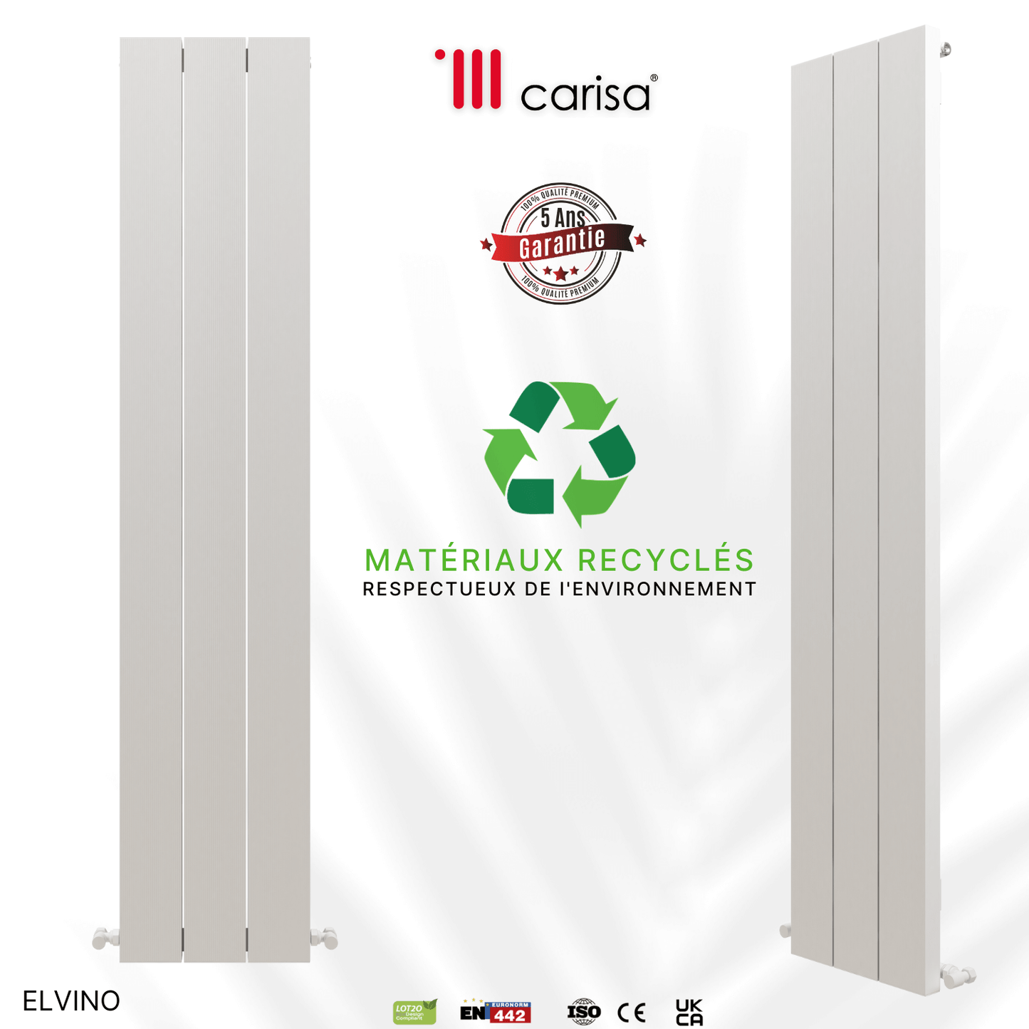 Carisa Elvino Vertikaler Aluminium-Heizkörper, modernes Design, Weiß