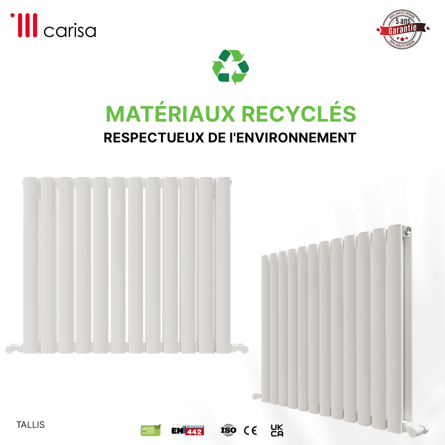Carisa Tallis Horizontaler Aluminium-Heizkörper, modernes Design, Weiß
