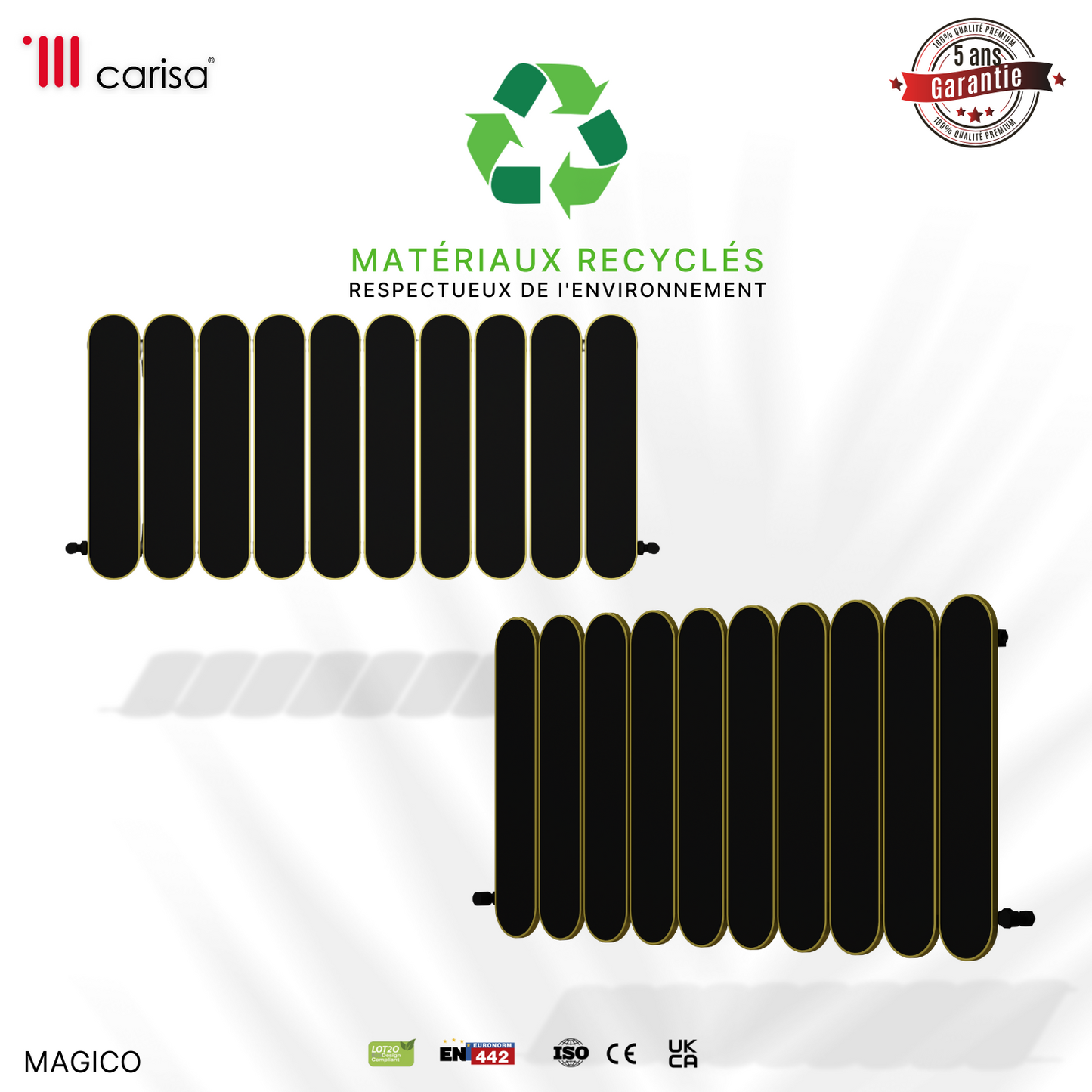 Carisa Magico Horizontaler Aluminium-Heizkörper, modernes Design, Schwarz