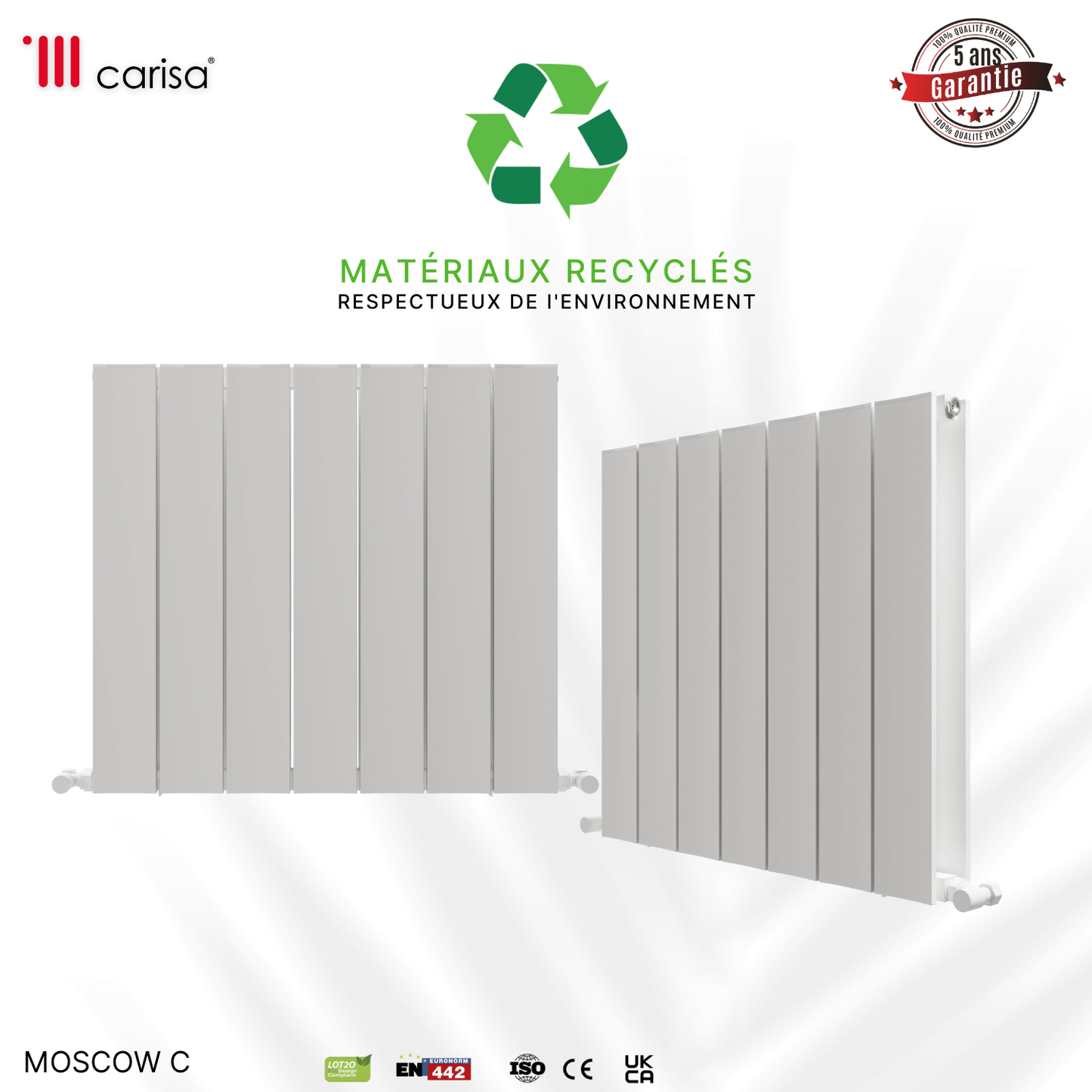 Carisa Moscow C Horizontaler Aluminium-Heizkörper, modernes Design, Weiß