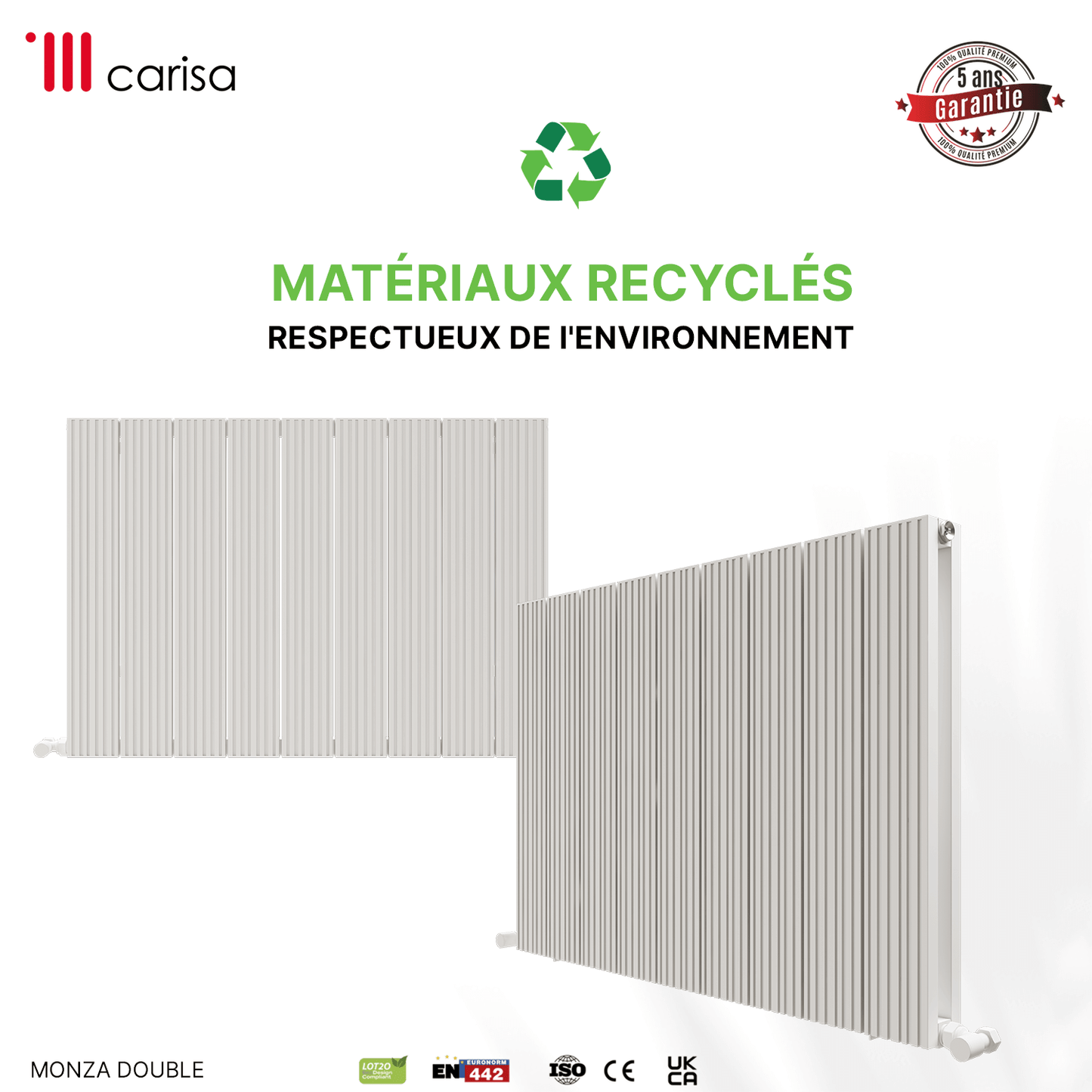 Carisa Monza Horizontaler Aluminium-Heizkörper, modernes Design, Weiß