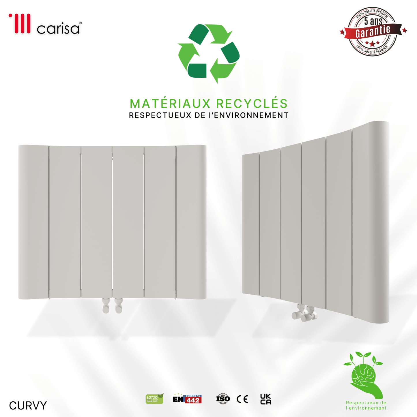 Carisa Curvy Aluminium-Heizkörper, horizontal, modernes Design, Weiß