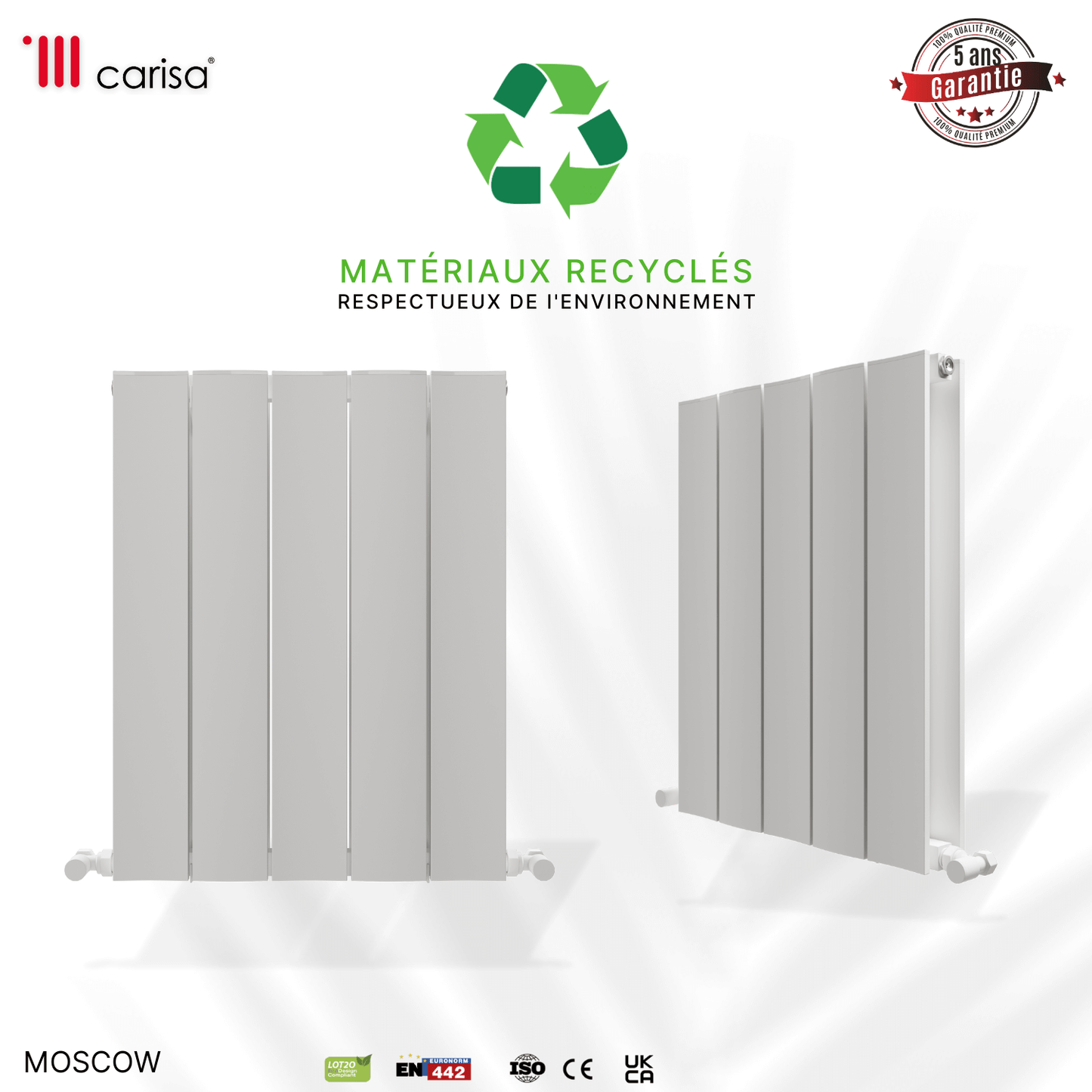 Carisa Moskau Horizontaler Aluminium-Heizkörper, modernes Design, Weiß