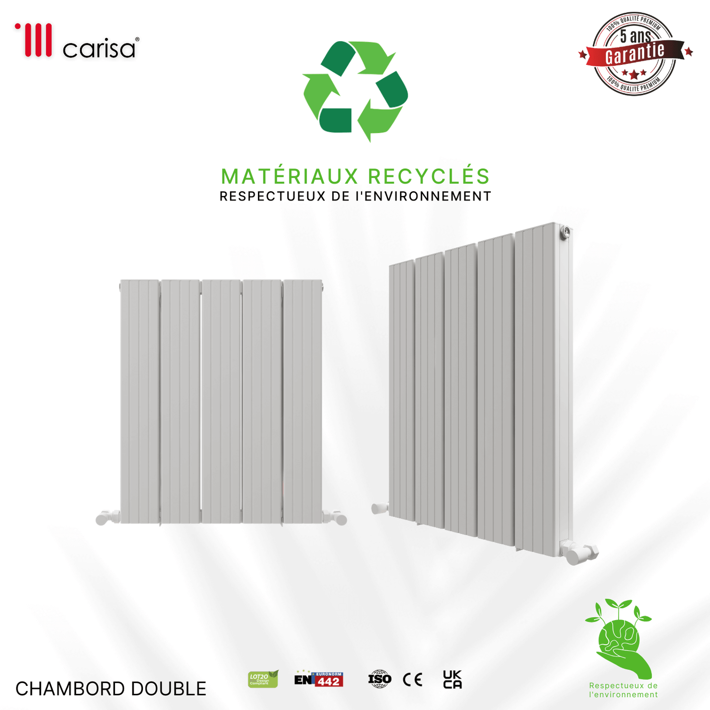 Carisa Chambord Horizontaler Aluminium-Heizkörper, modernes Design, Weiß