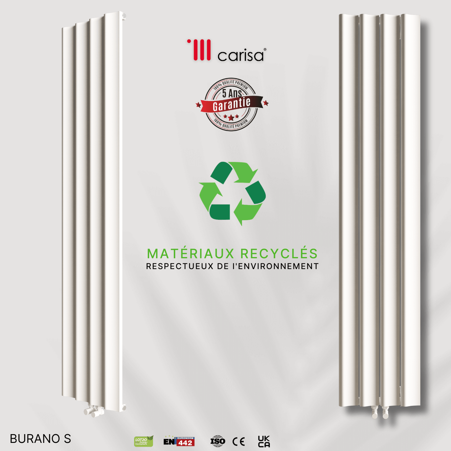 Carisa Burano S Vertikaler Aluminium-Heizkörper, modernes Design, Weiß