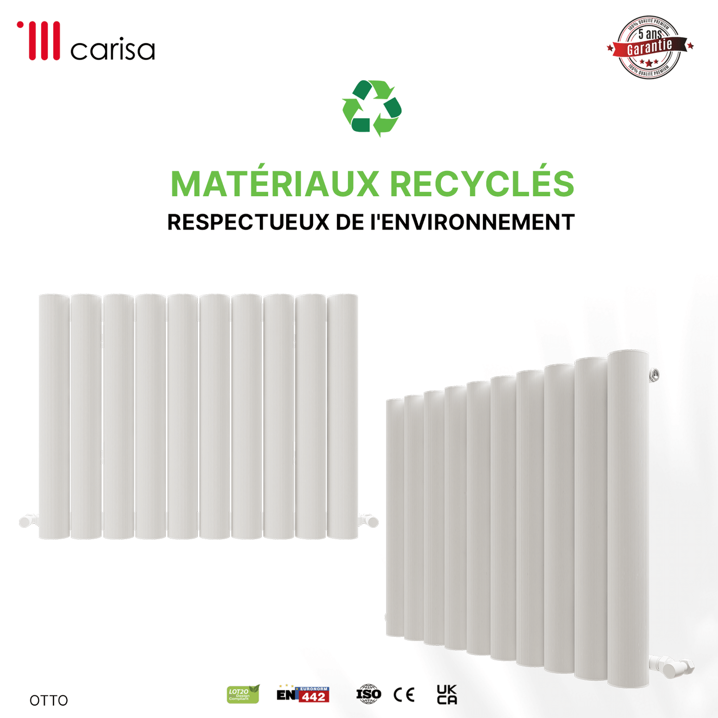 Carisa Otto Aluminium-Heizkörper, horizontal, modernes Design, Weiß