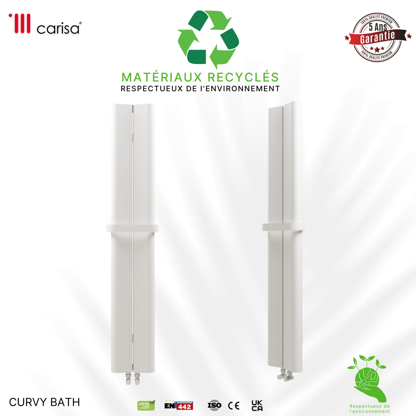 Carisa Curvy Bad-Handtuchwärmer aus Aluminium, modernes Design, Weiß