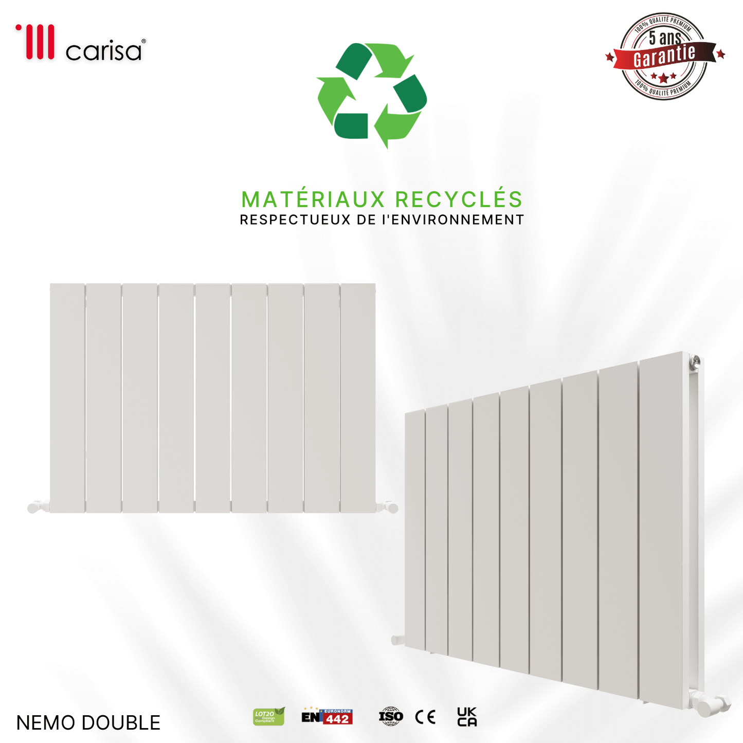 Carisa Nemo Horizontaler Aluminium-Heizkörper, modernes Design, Weiß