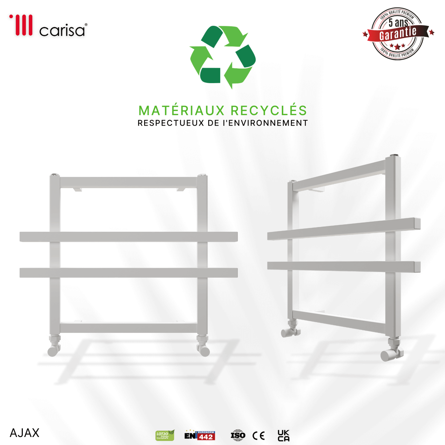 Carisa Ajax Handtuchwärmer aus Aluminium, modernes Design, Weiß
