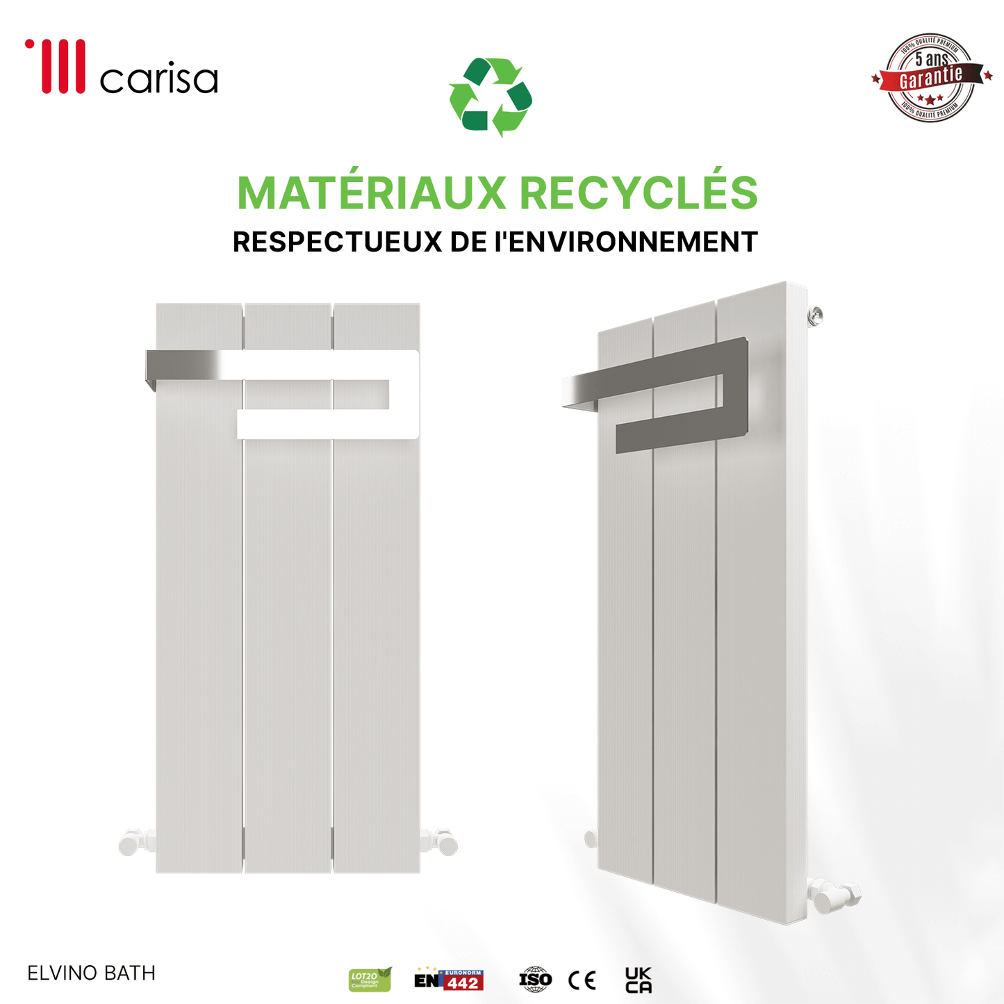 Carisa Elvino Bad-Handtuchwärmer aus Aluminium, modernes Design, Weiß