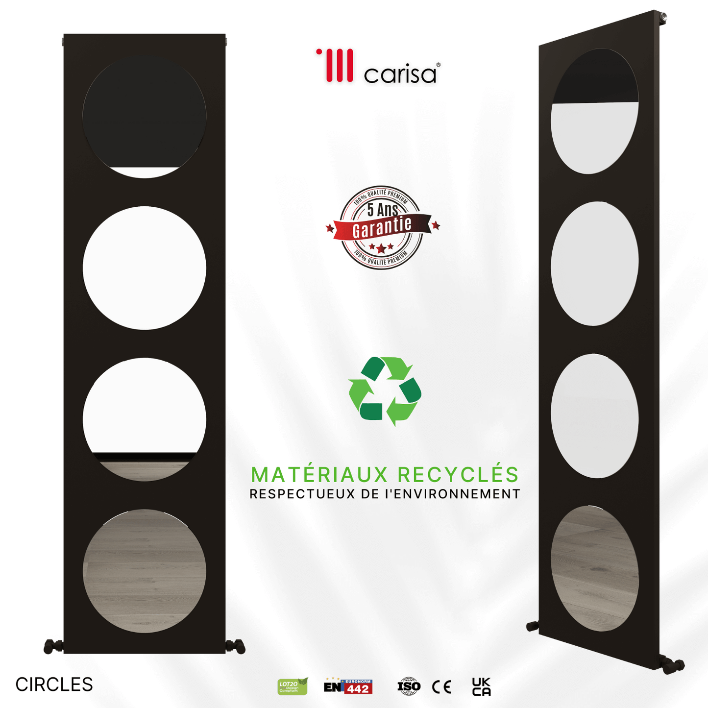 Carisa Circles Vertikaler Aluminiumheizkörper im modernen Kieselstein-Design