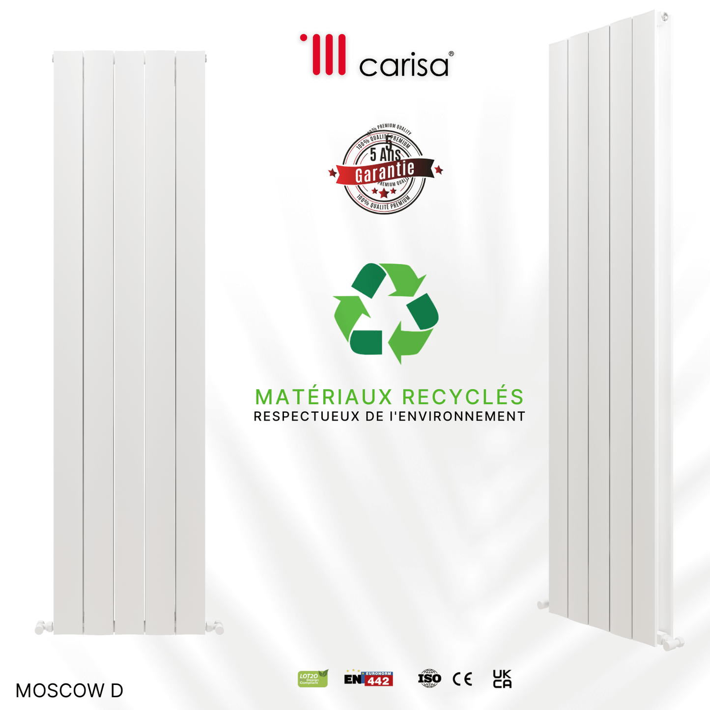 Carisa Moscow D Vertikaler Aluminium-Heizkörper, modernes Design, Weiß