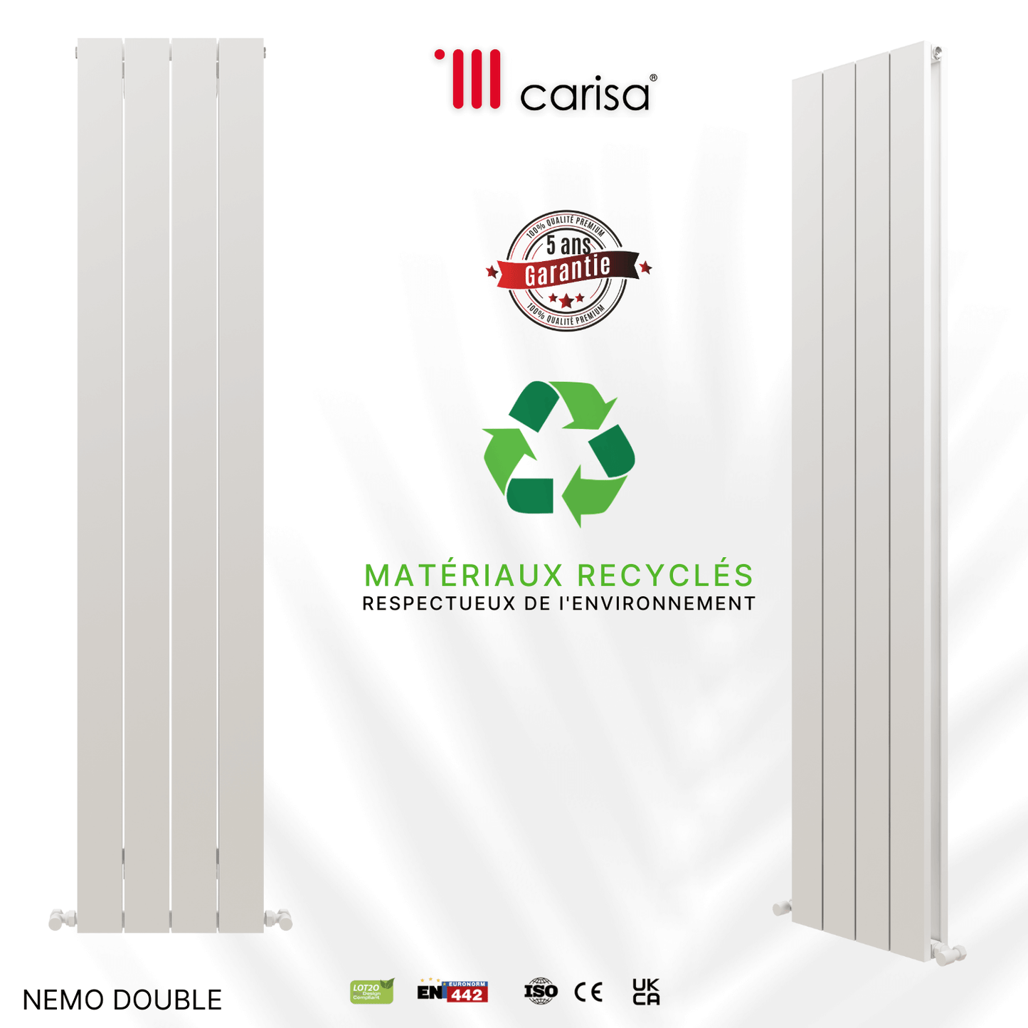 Carisa Nemo Vertikaler Aluminium-Heizkörper, modernes Design, Weiß