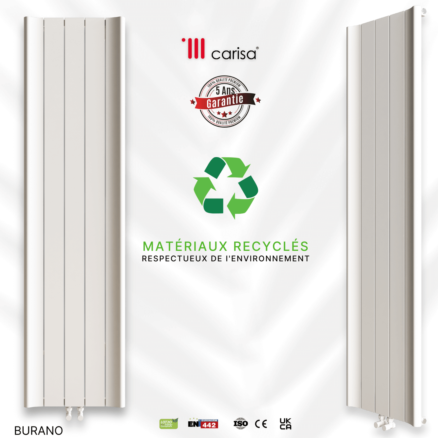 Carisa Burano Vertikaler Aluminium-Heizkörper, modernes Design, Weiß