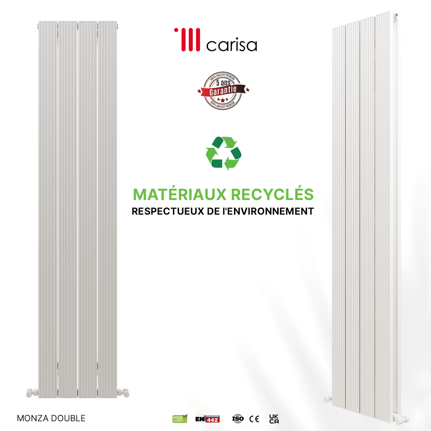 Carisa Monza Vertikaler Aluminium-Heizkörper, modernes Design, Weiß