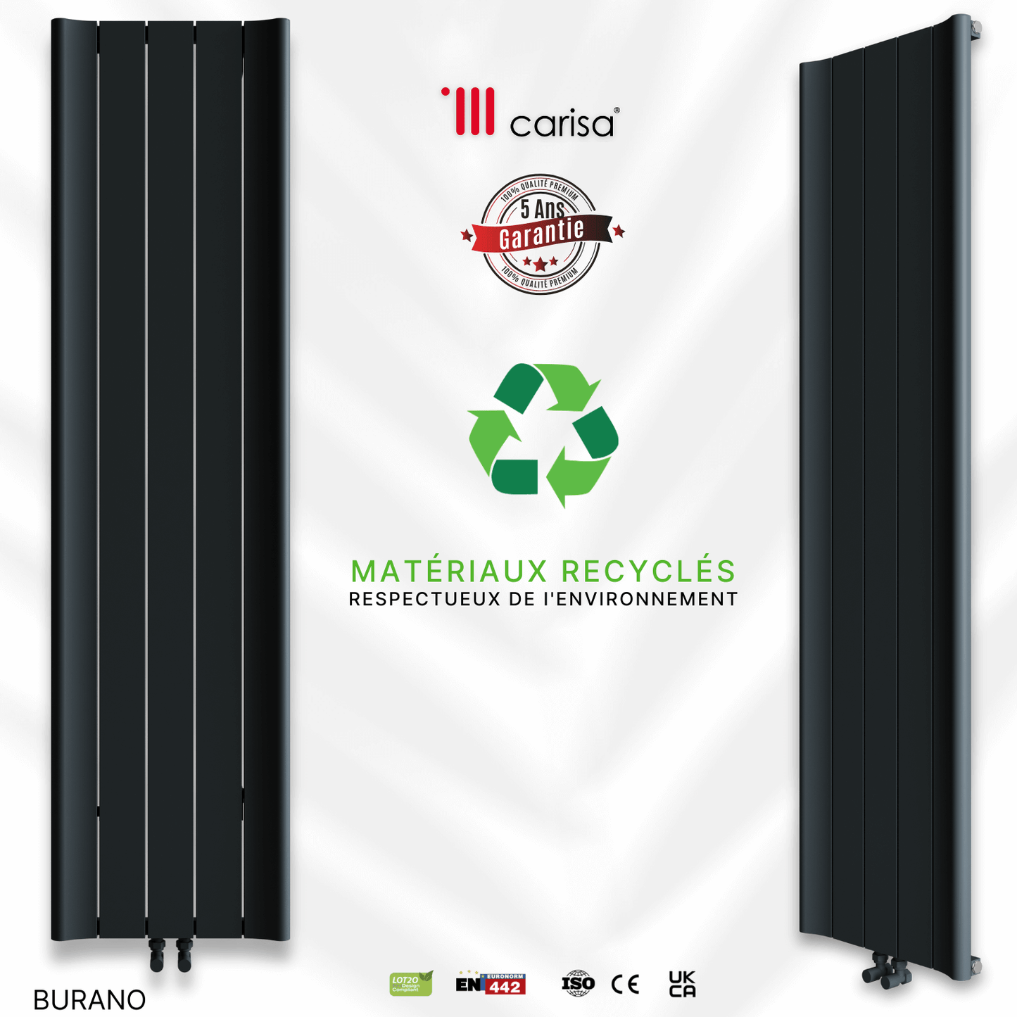 Carisa Burano Vertikaler Aluminium-Heizkörper, modernes Design, Anthrazit