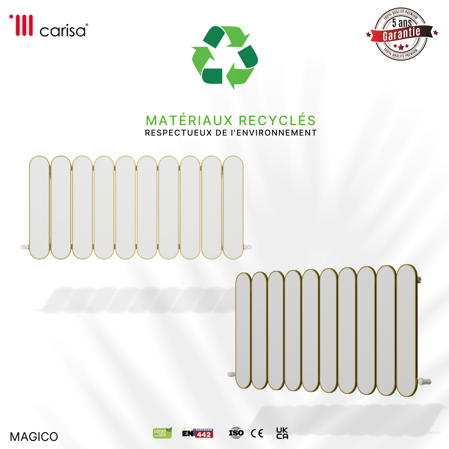 Carisa Magico Horizontaler Aluminium-Heizkörper, modernes Design, Weiß
