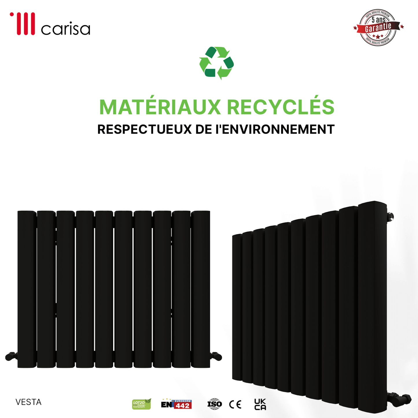 Carisa Vesta Horizontaler Aluminium-Heizkörper, modernes Design, dunkelgrau