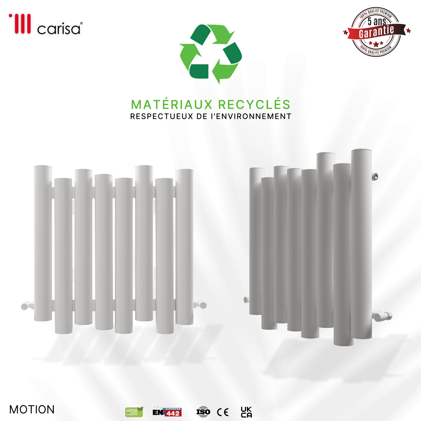 Carisa Motion Horizontaler Aluminium-Heizkörper, modernes Design, Weiß