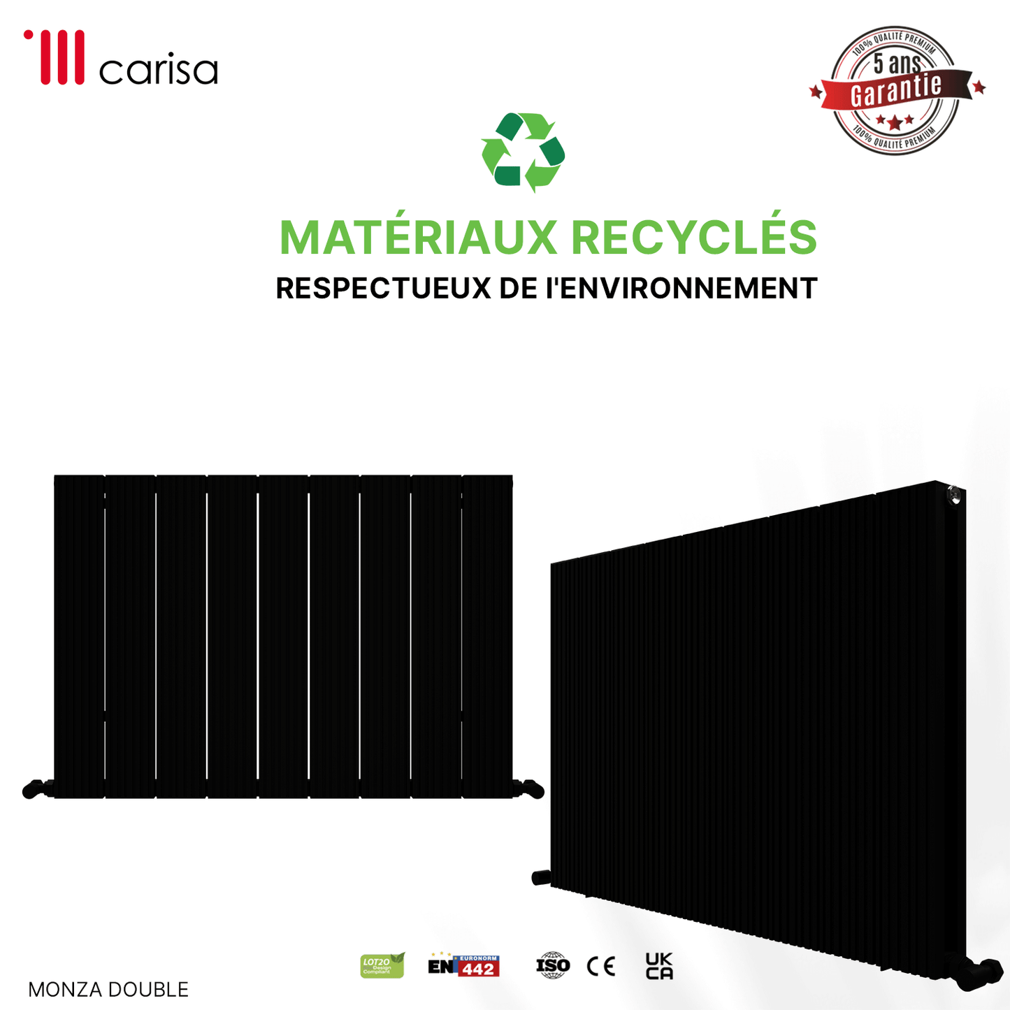 Carisa Monza Horizontaler Aluminium-Heizkörper, modernes Design, Schwarz