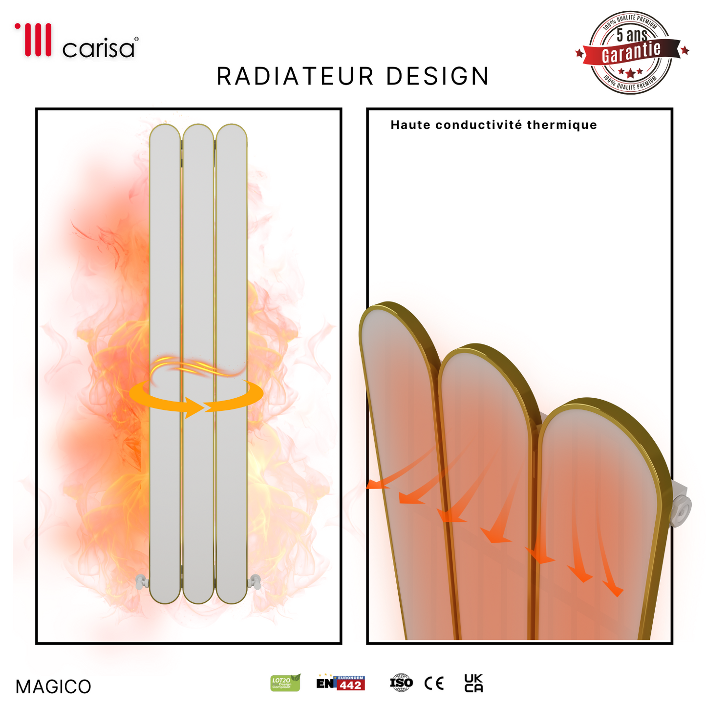 Carisa Magico Vertikaler Aluminium-Heizkörper, modernes Design, Weiß