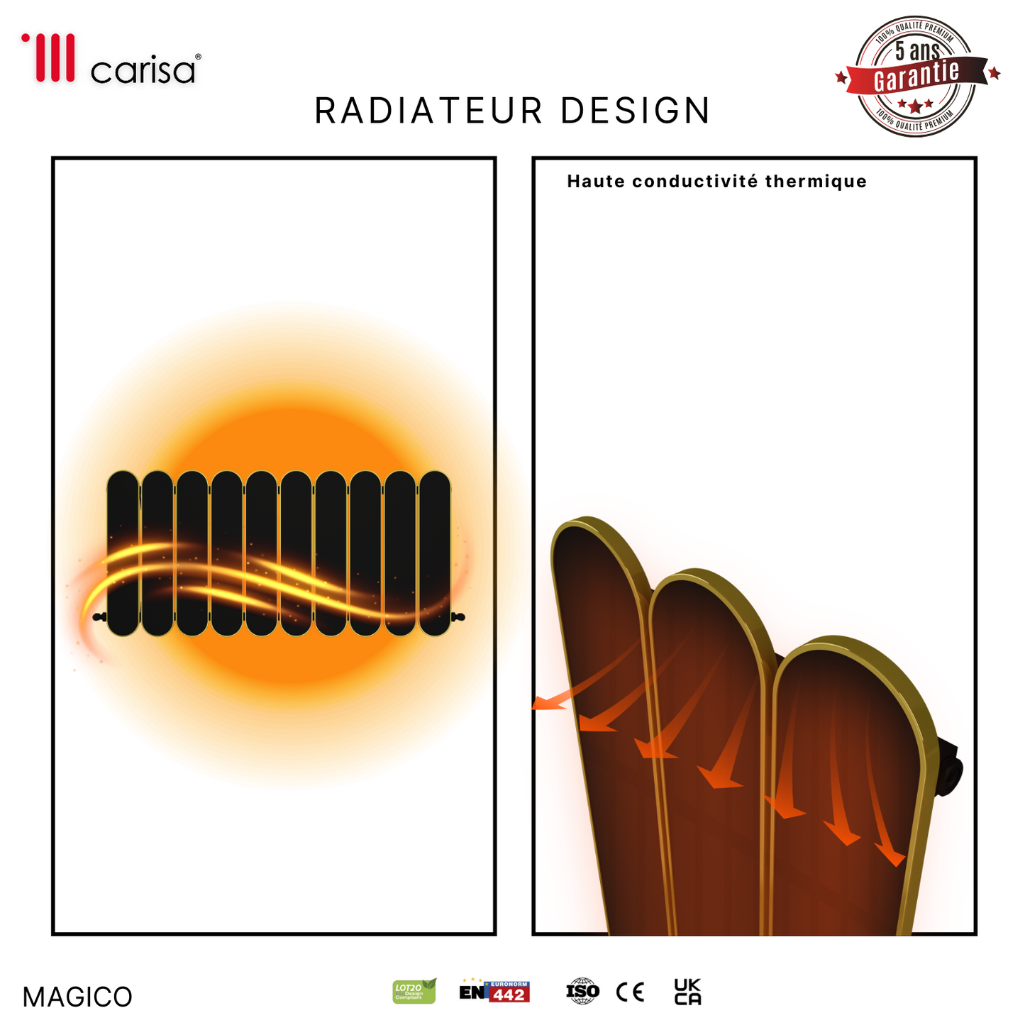 Carisa Magico Horizontaler Aluminium-Heizkörper, modernes Design, Schwarz