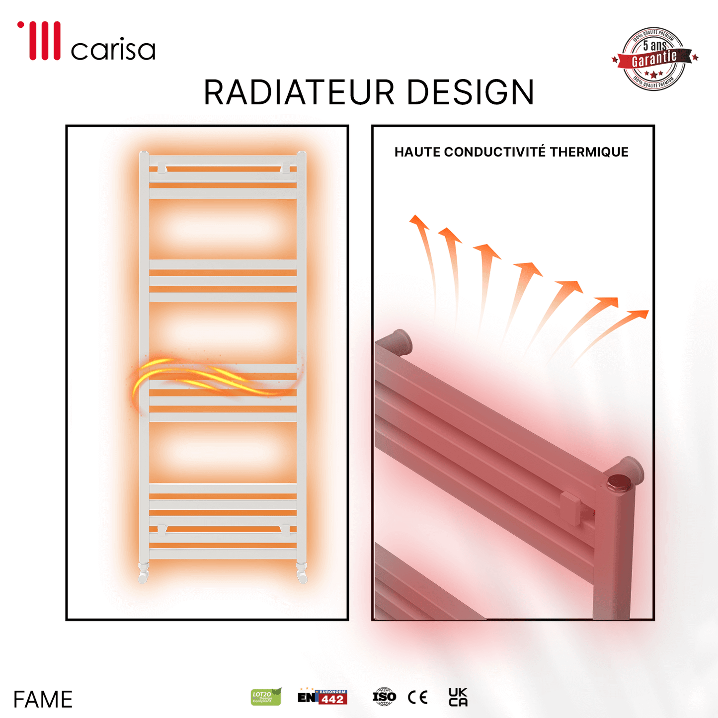 Carisa Fame Handtuchwärmer aus Aluminium, modernes Design, Weiß