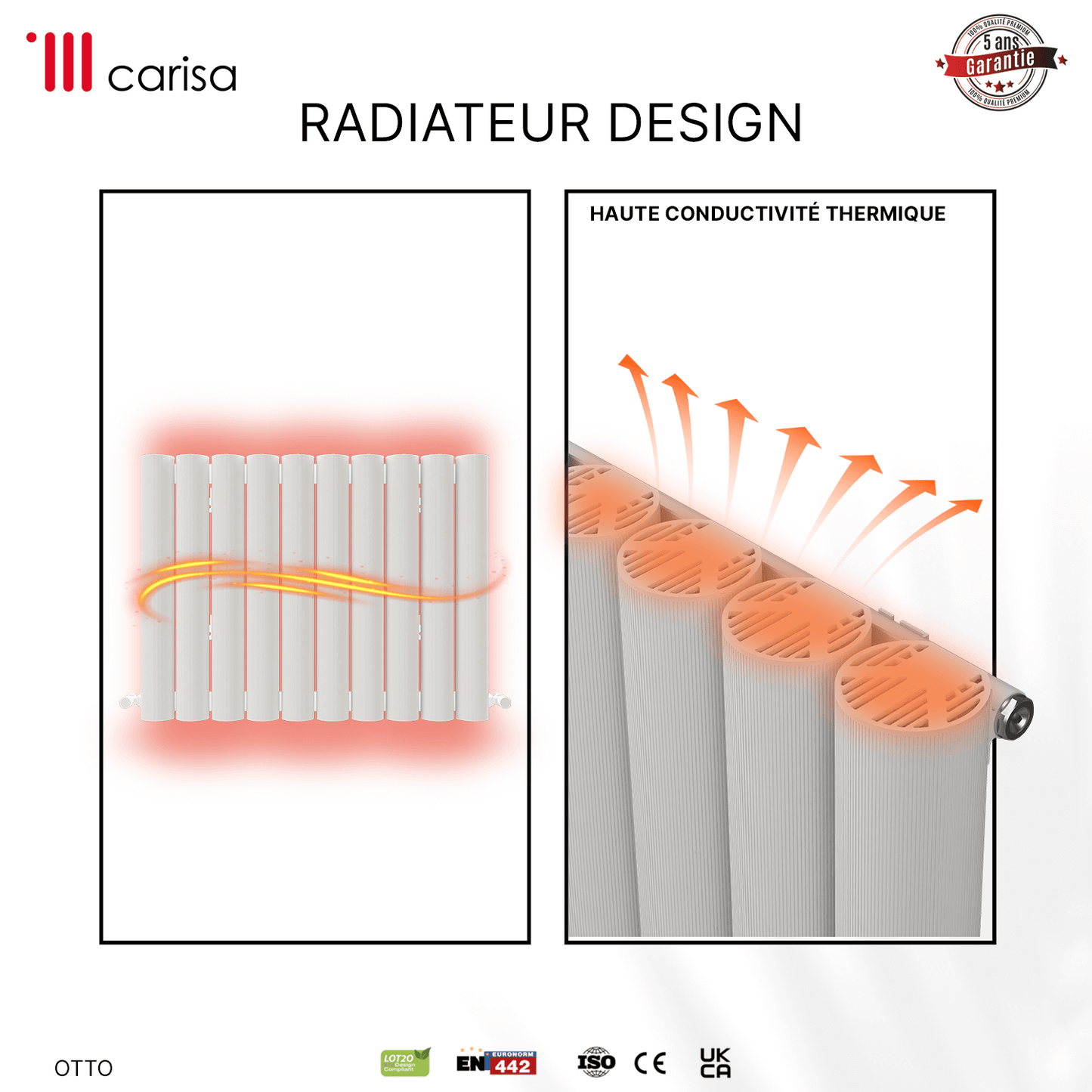 Carisa Otto Aluminium-Heizkörper, horizontal, modernes Design, Weiß