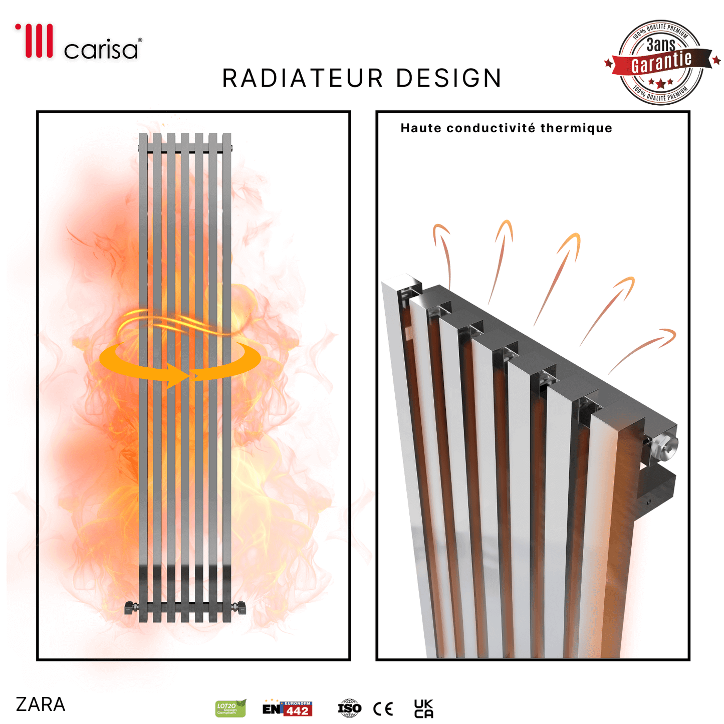 Carisa Zara Vertikaler Stahlheizkörper, modernes Design, Chrom