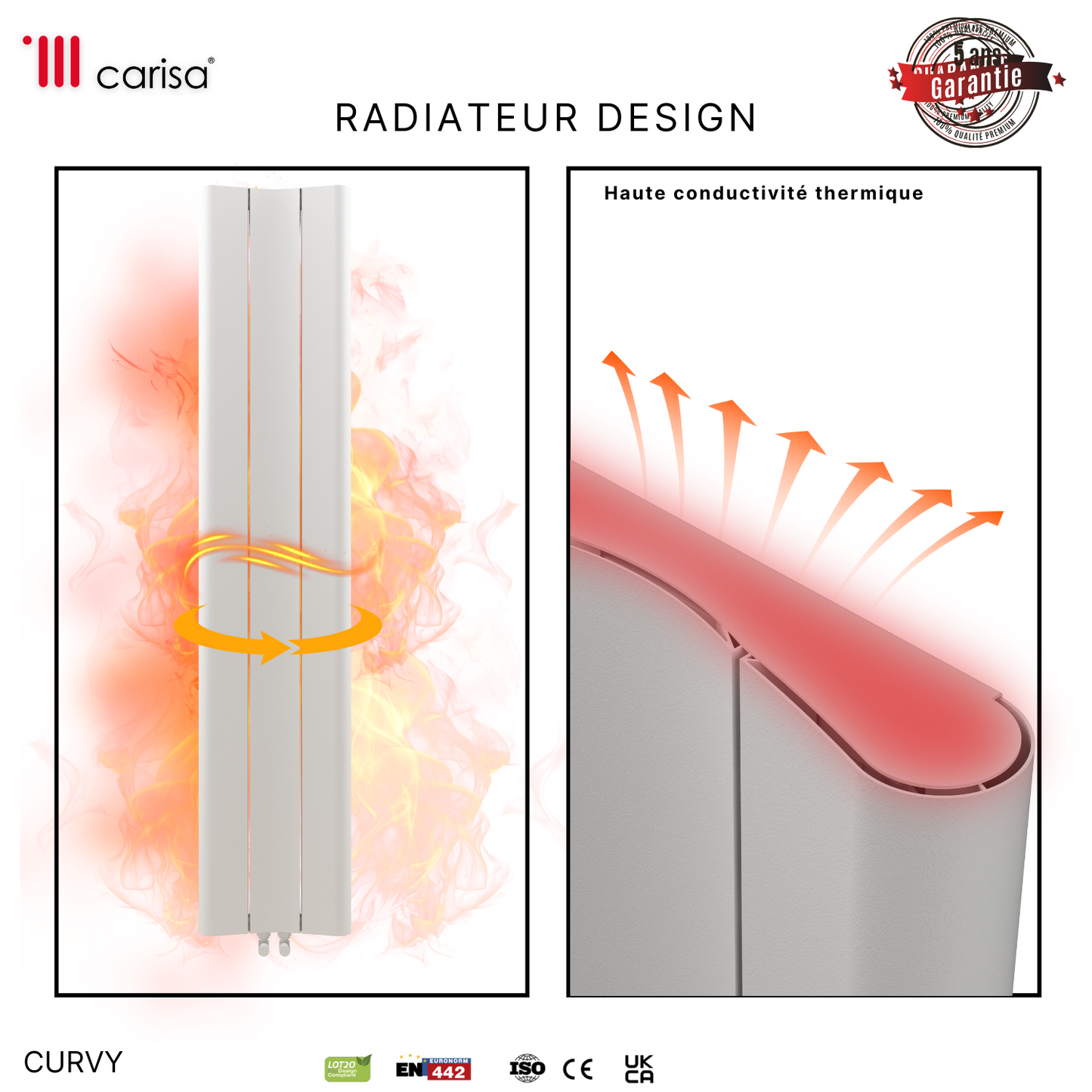 Carisa Curvy Vertikaler Aluminiumheizkörper Modernes Design Weiß