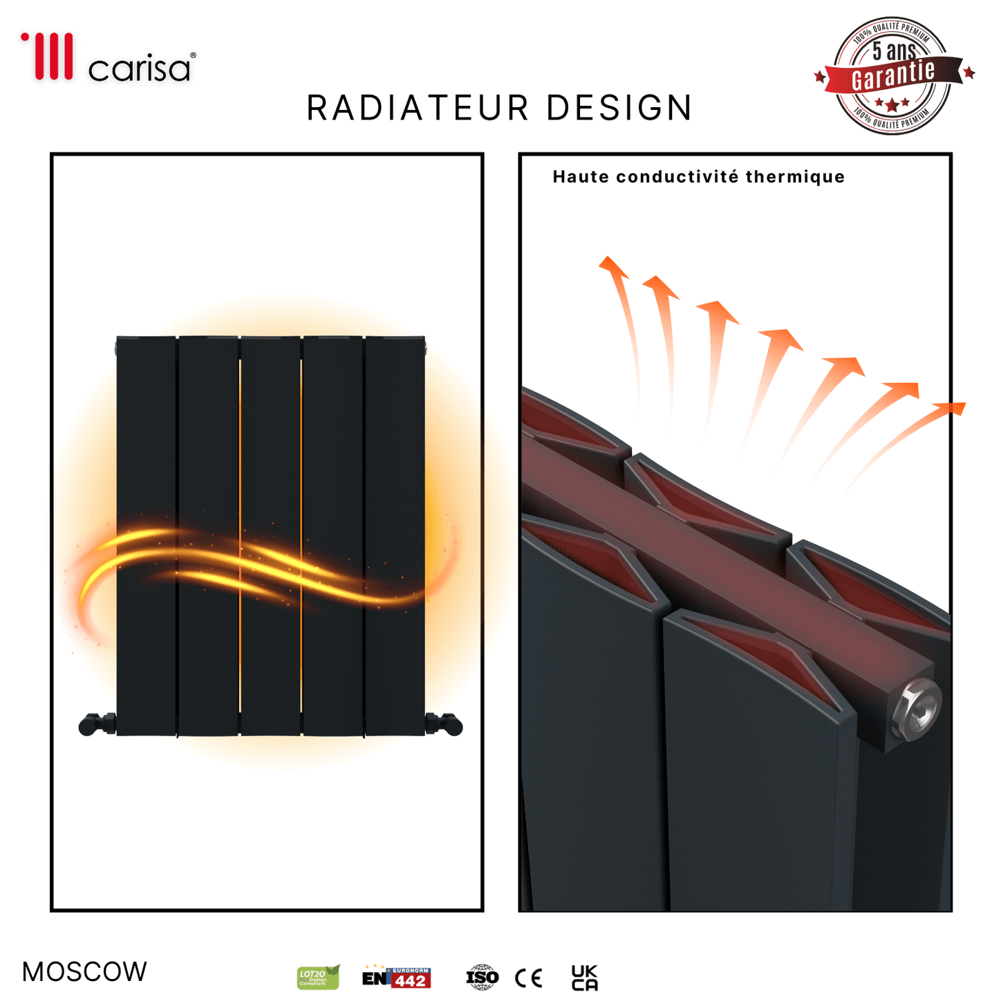 Carisa Moskau Horizontaler Aluminium-Heizkörper, modernes Design, Anthrazit
