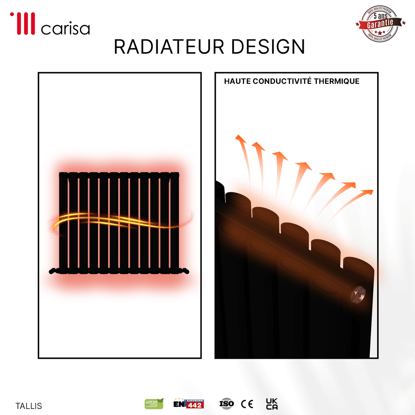 Carisa Tallis Aluminium-Heizkörper, horizontal, modernes Design, Schwarz