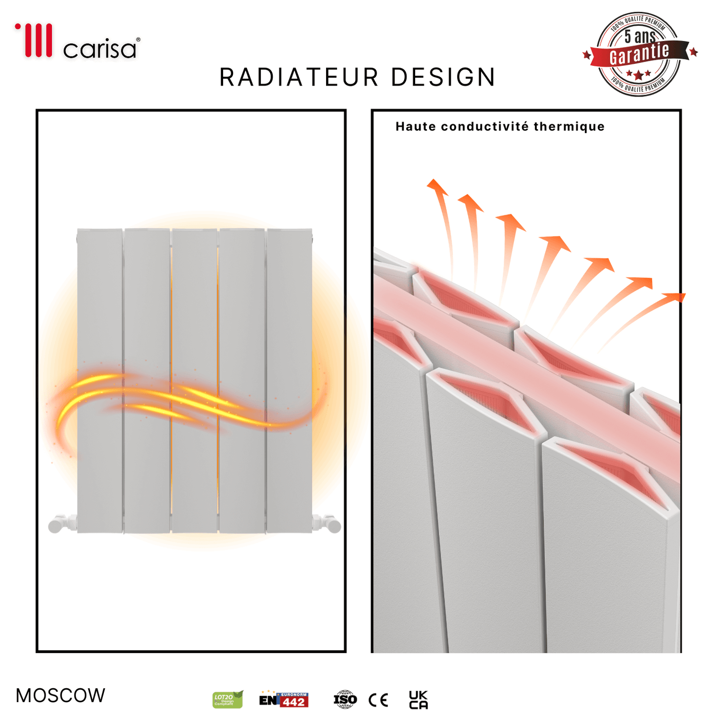 Carisa Moskau Horizontaler Aluminium-Heizkörper, modernes Design, Weiß