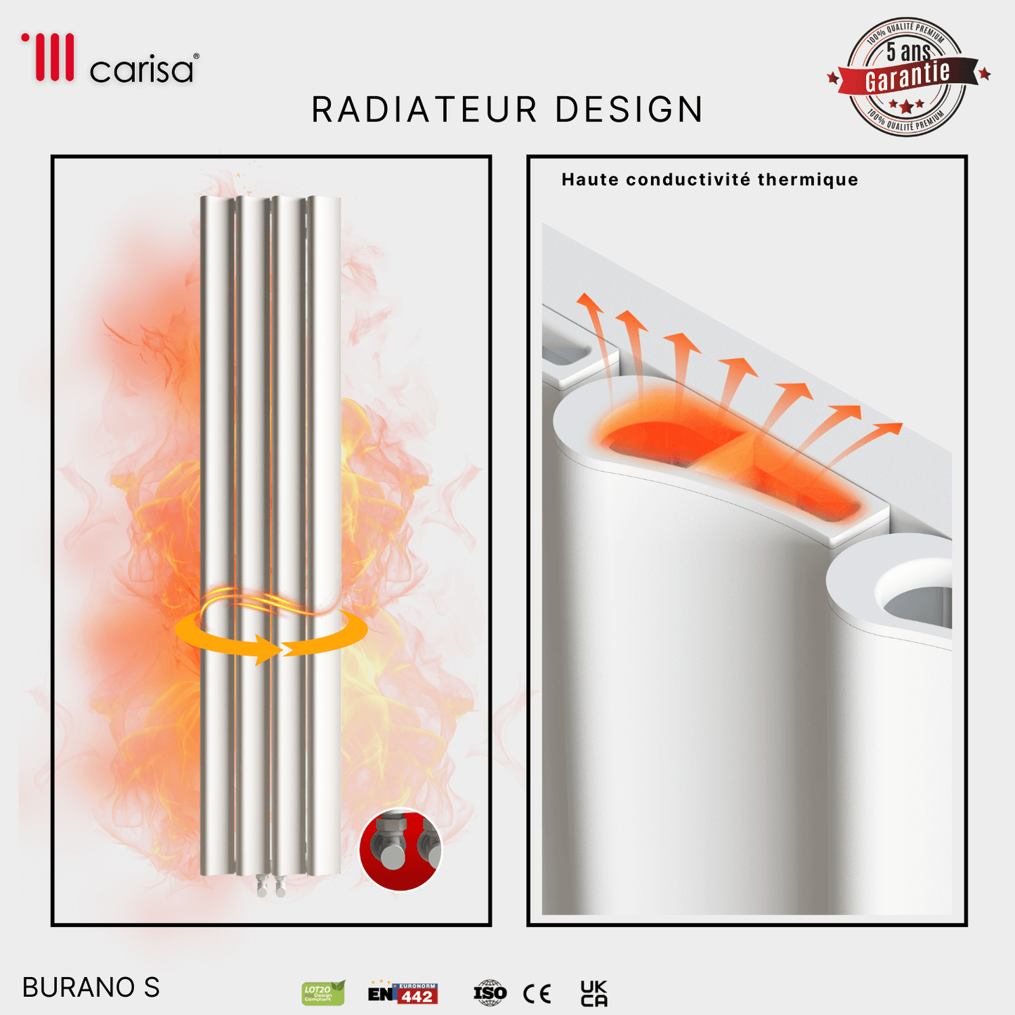 Carisa Burano S Vertikaler Aluminium-Heizkörper, modernes Design, Weiß