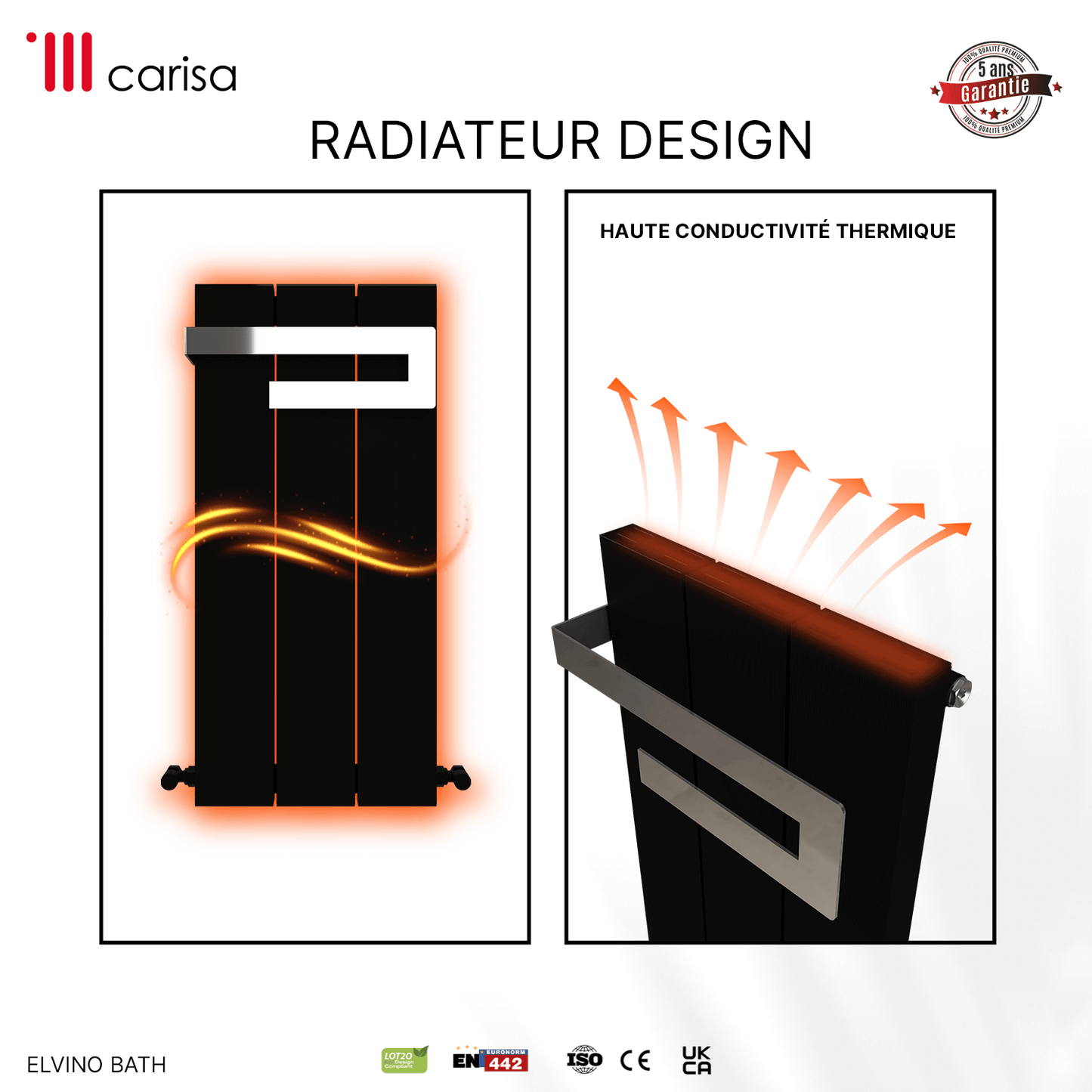 Carisa Elvino Bad-Handtuchwärmer aus Aluminium, modernes Design, Schwarz