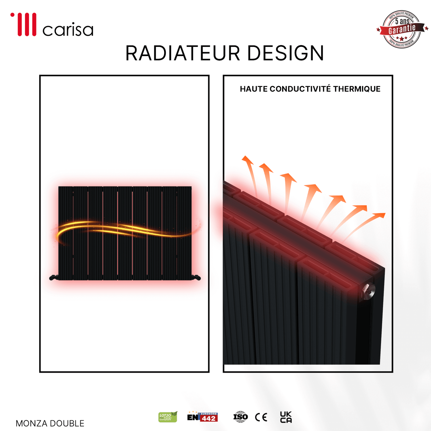Carisa Monza Horizontaler Aluminium-Heizkörper, modernes Design, Anthrazit