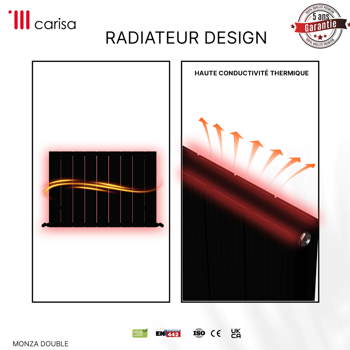 Carisa Monza Horizontaler Aluminium-Heizkörper, modernes Design, Schwarz