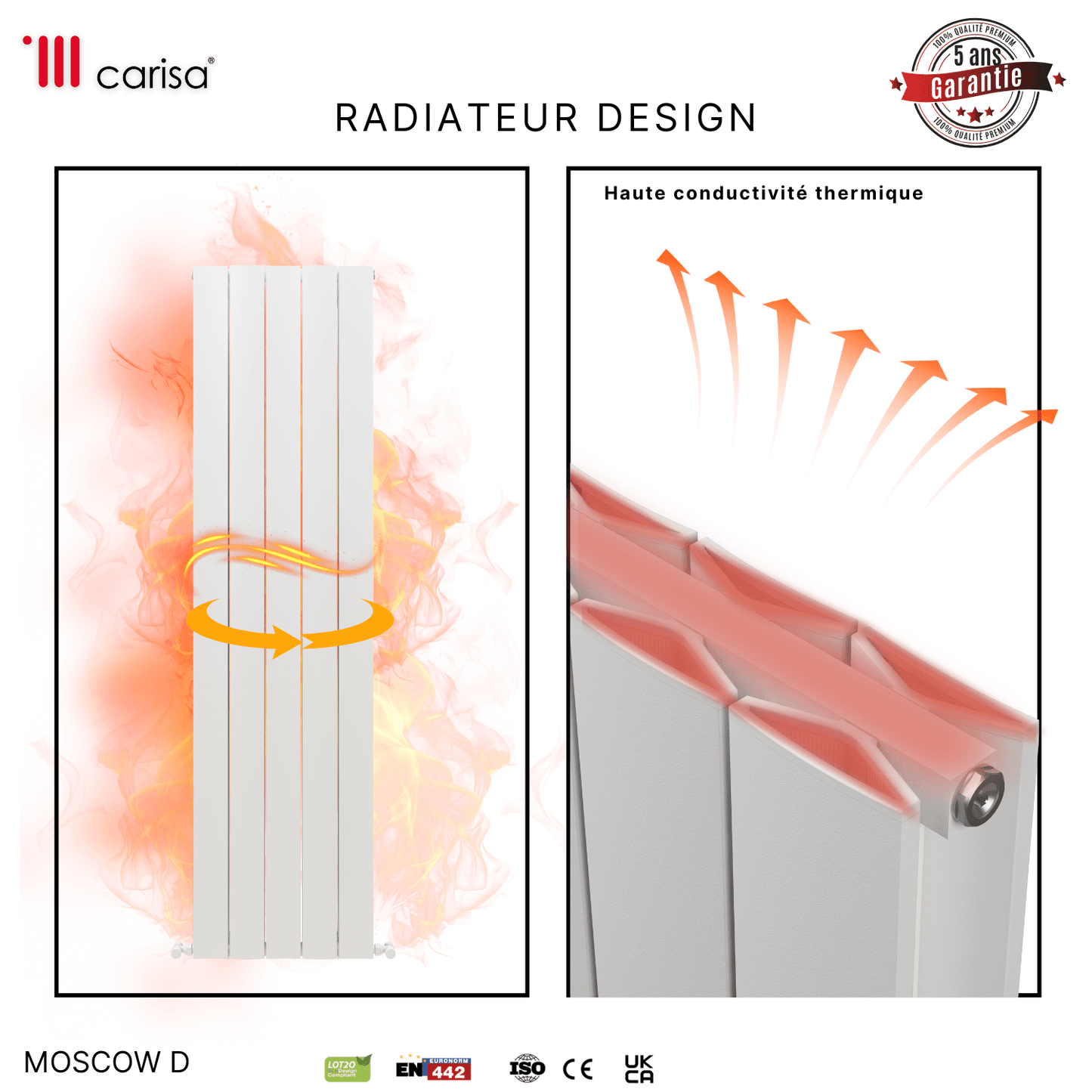 Carisa Moscow D Vertikaler Aluminium-Heizkörper, modernes Design, Weiß