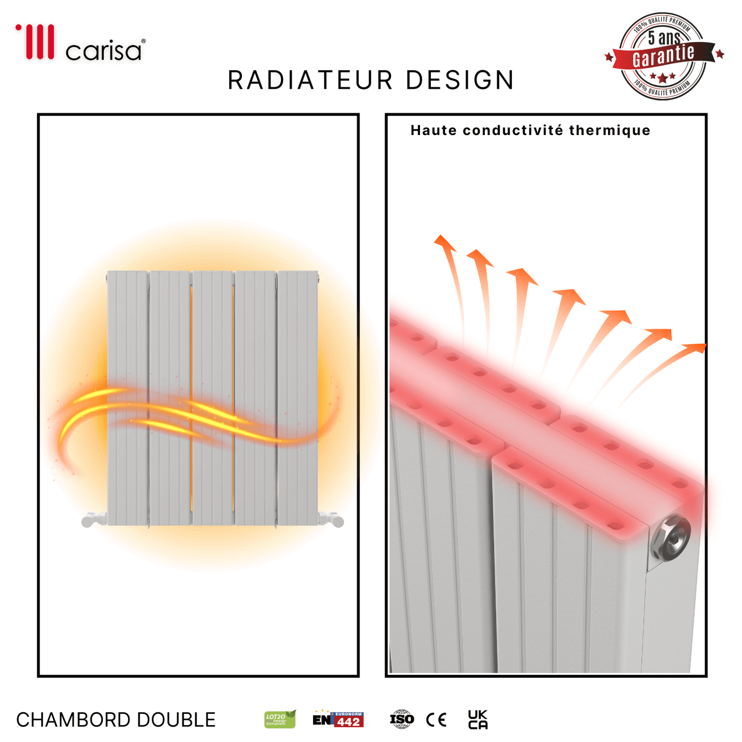 Carisa Chambord Horizontaler Aluminium-Heizkörper, modernes Design, Weiß