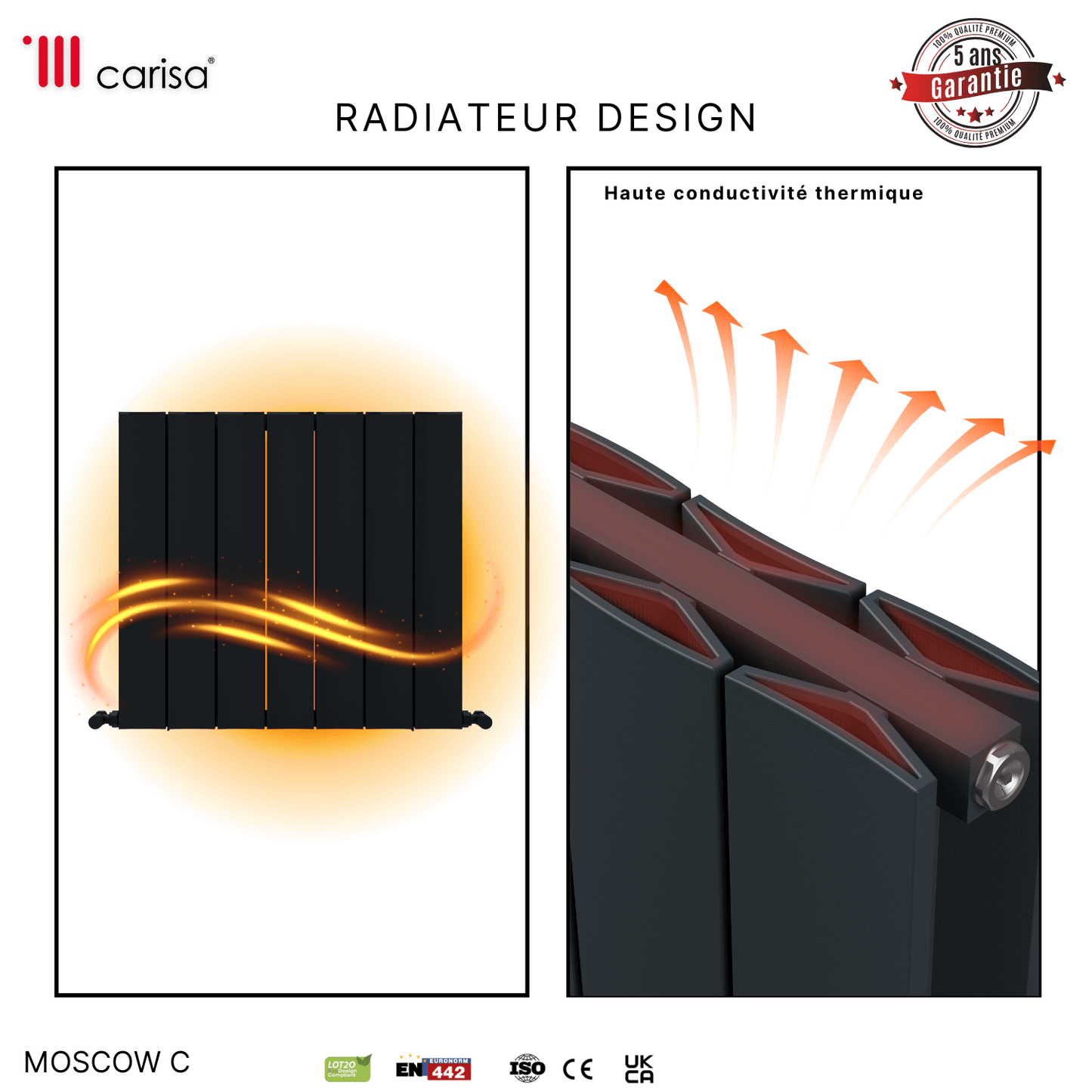 Carisa Moscow C Horizontaler Aluminium-Heizkörper, modernes Design, Anthrazit