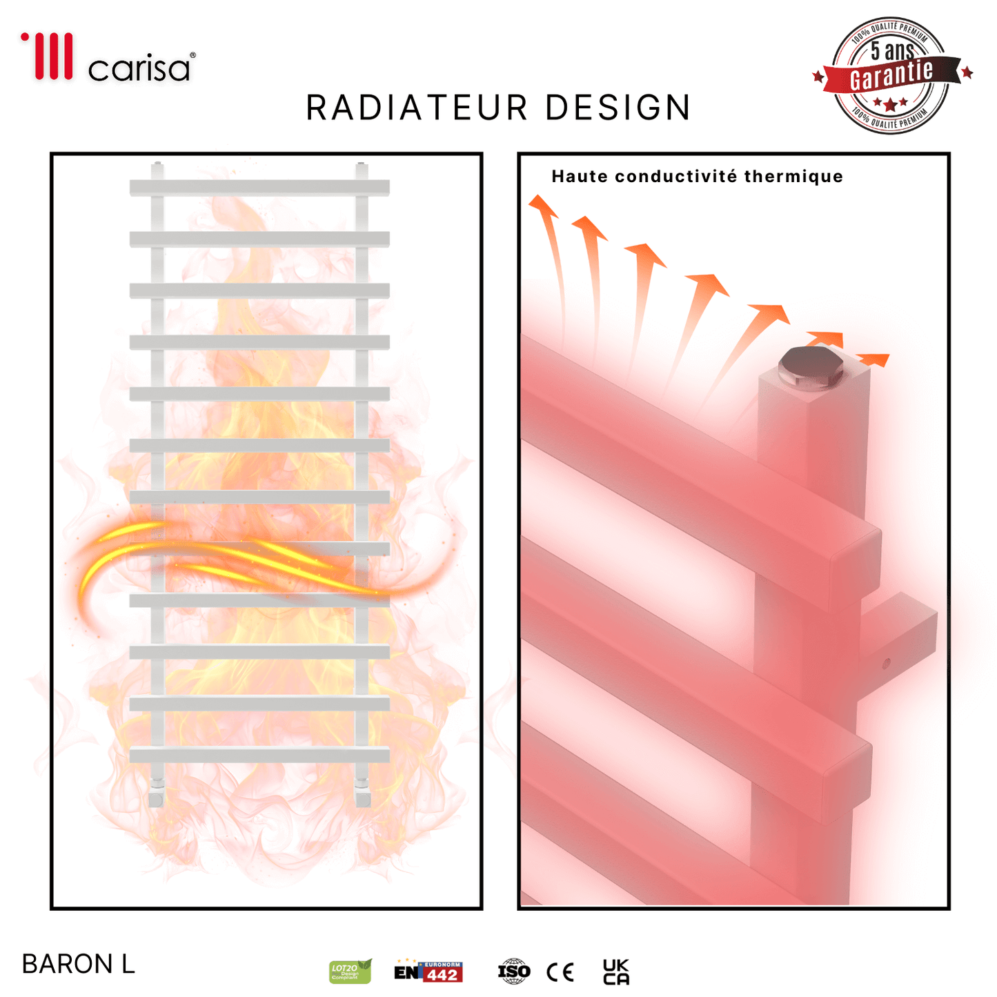 Carisa Baron L Handtuchwärmer aus Aluminium, modernes Design, Weiß
